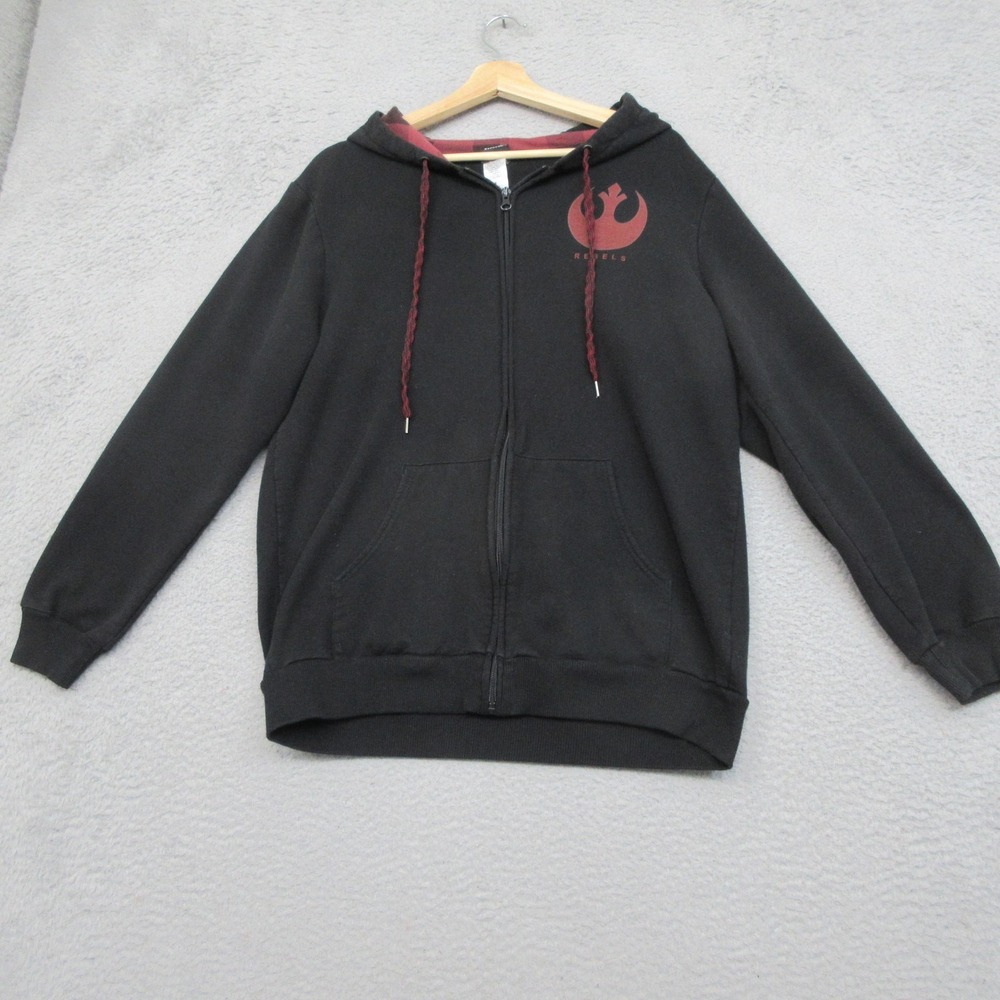 Star Wars Rebel Alliance Hoodie Men L Black Red Full Zip Fandom Geekcore Sci-fi